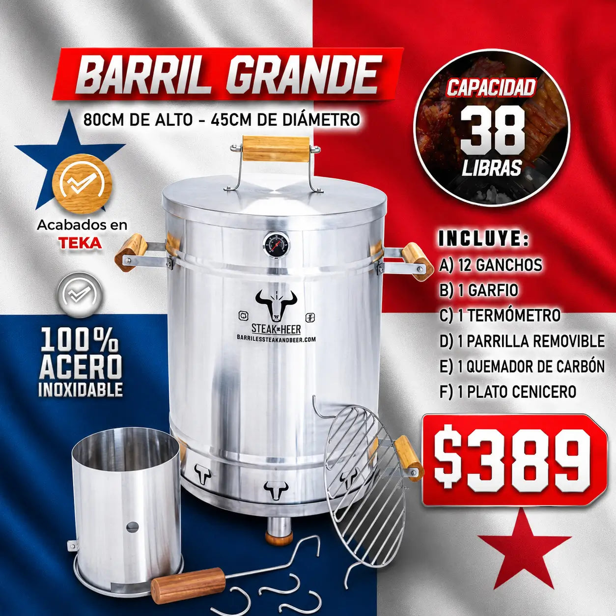 Barril Asador en Acero inoxidable