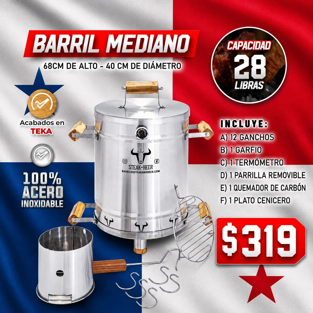Barril Asador en Acero inoxidable