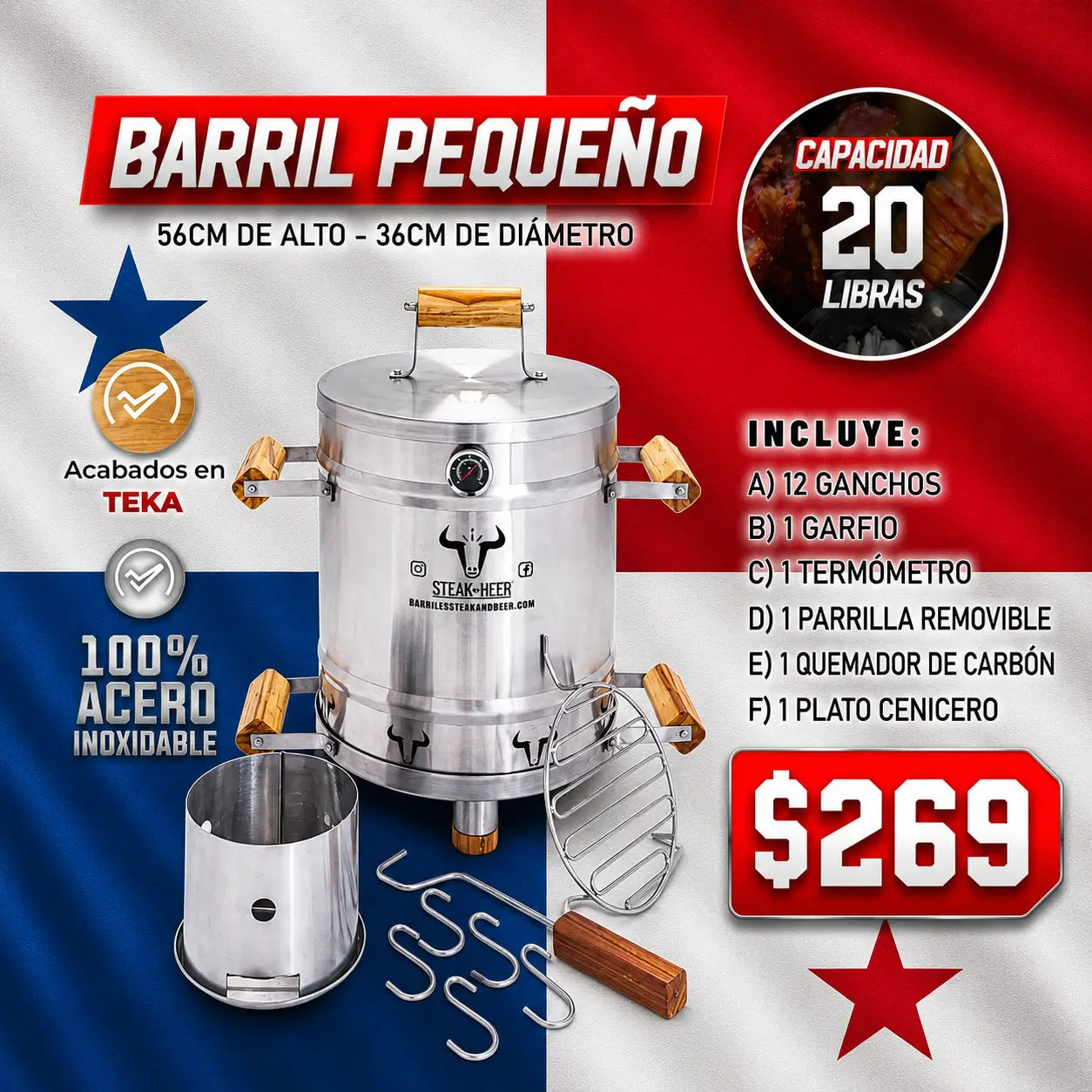 Barril Asador en Acero inoxidable