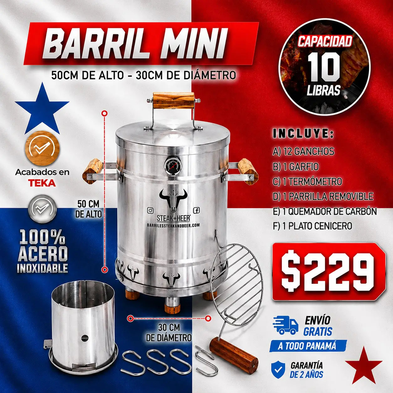 Barril Asador en Acero inoxidable