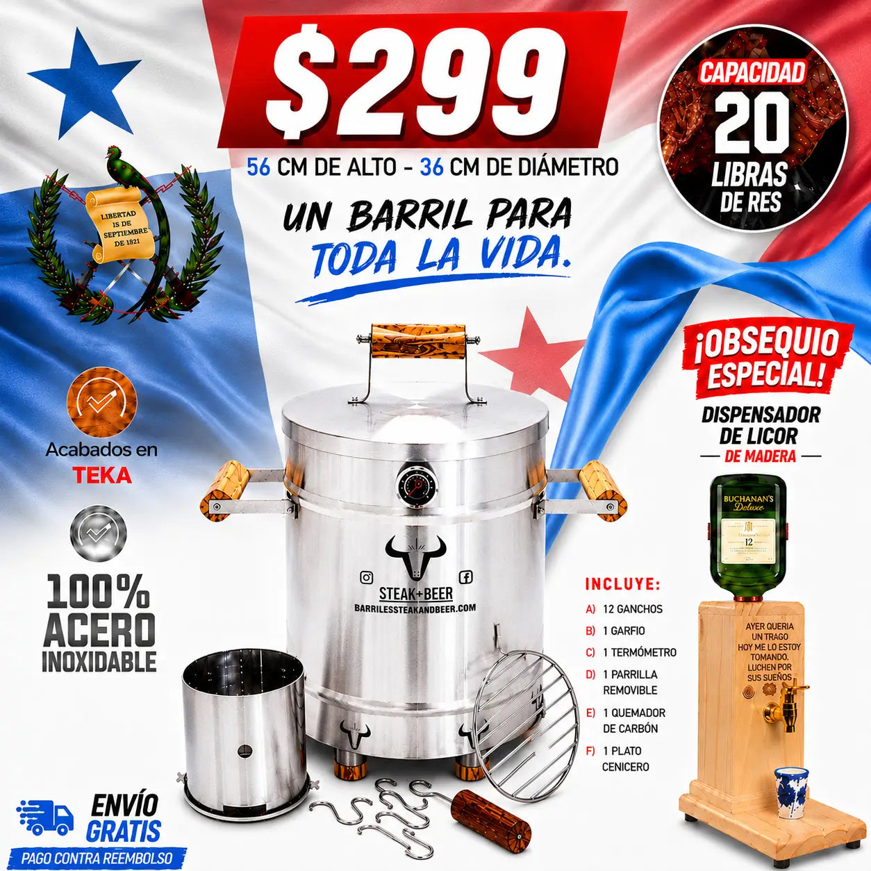 Barril Asador en Acero inoxidable - Combo dia del padre