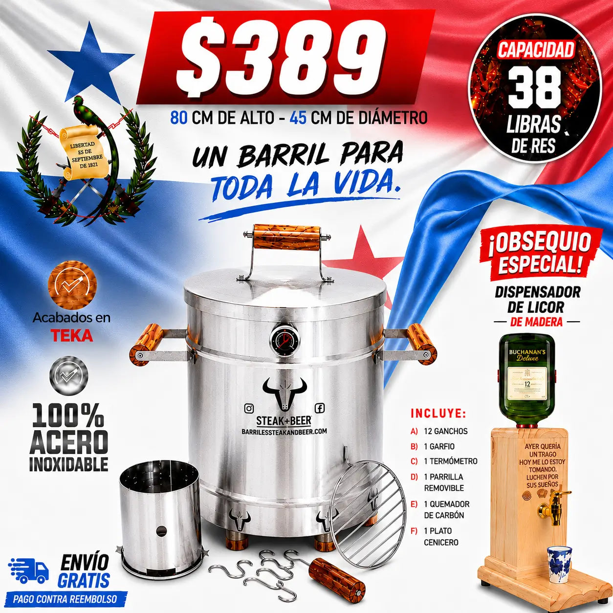 Barril Asador en Acero inoxidable - Combo dia del padre
